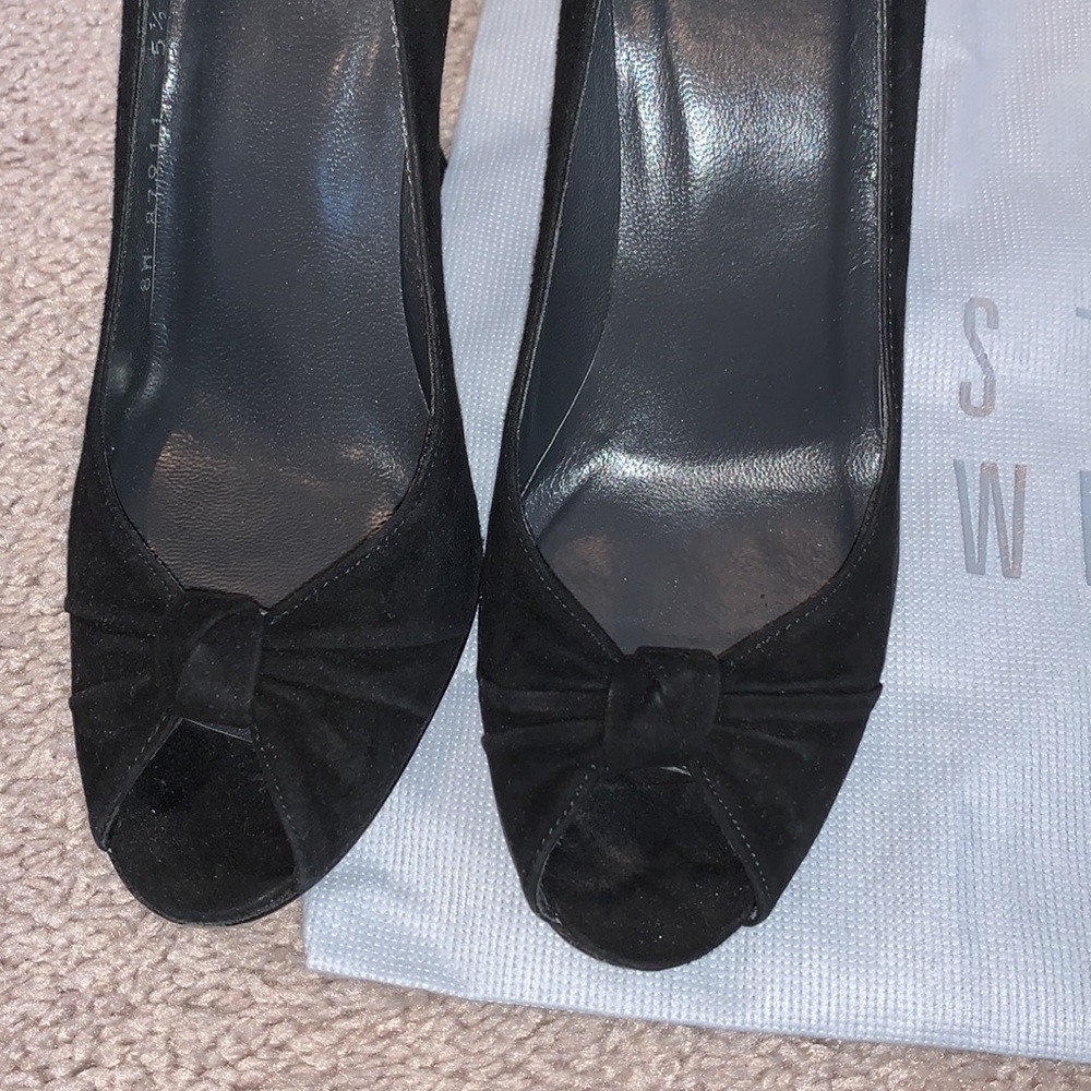 Stuart Weitzman Open Toe Suede Black Knot Detail … - image 3